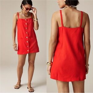 NWT JCrew CLAUDIA Linen Red Button-Down Sleeveless Dress XXS Stubborn Green Tape